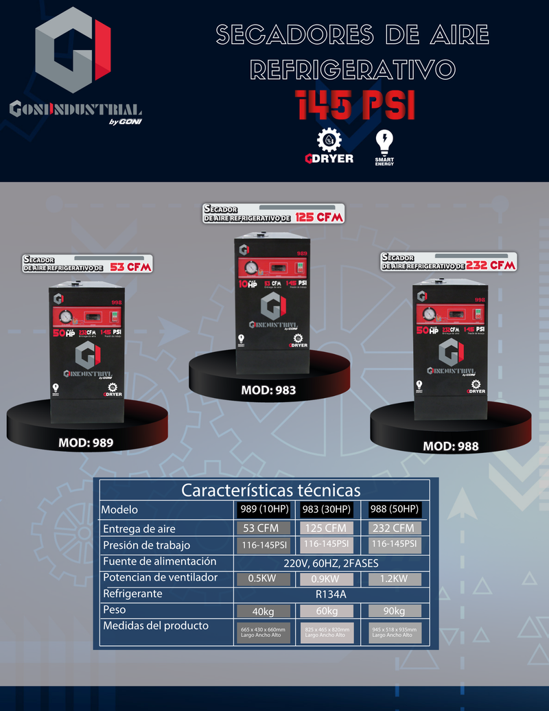 Cargue la imagen en el visor de la galería, Secador Refrigerante Para Compresores de Tornillo de 30 a 50 HP GONI
